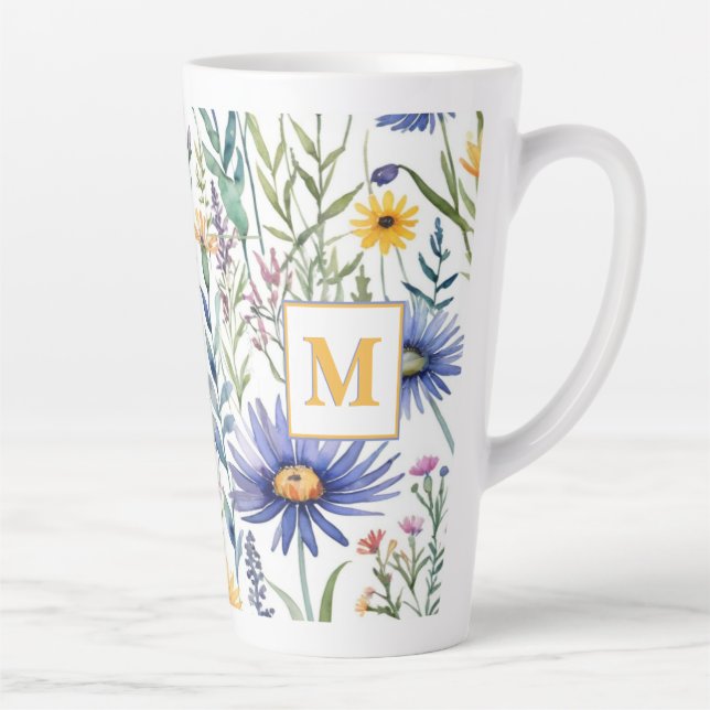 Monogrammed Floral Botanical Wildflowers Pretty Latte Mug (Right)