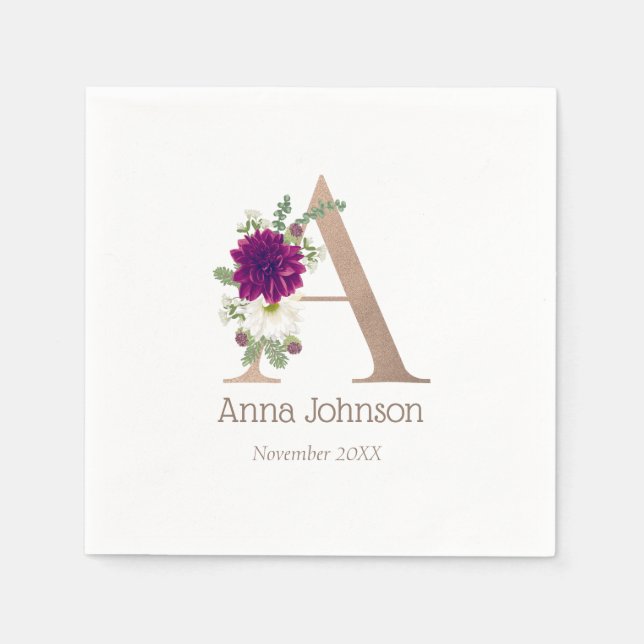 Monogrammed floral bouquet custom letter A Napkin (Front)