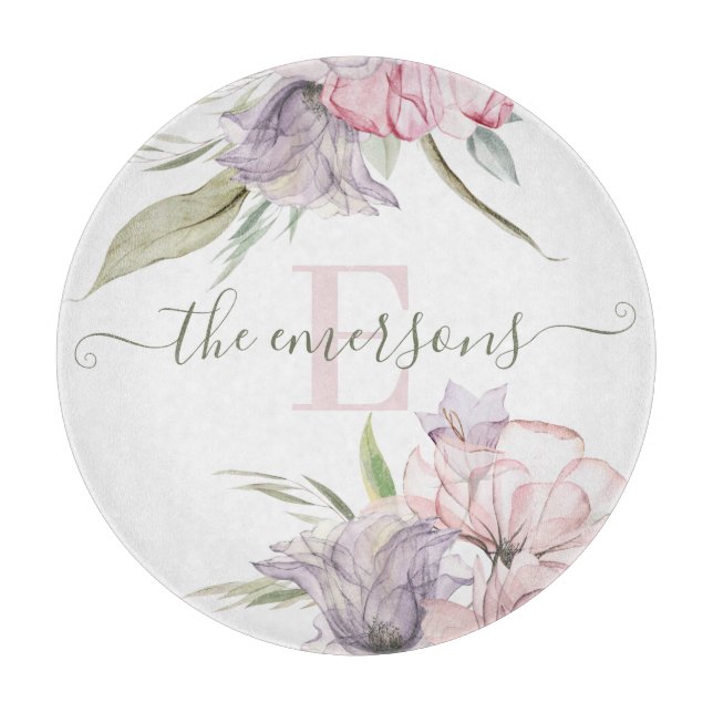 Monogrammed Floral Cutting Board (Front)