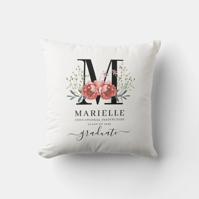 Monogrammed Floral Graduation Throw Pillow (Front)