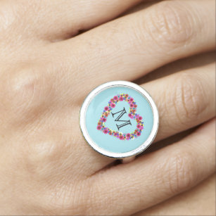 Monogrammed Floral Heart Ring