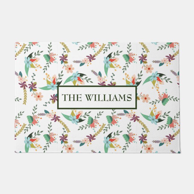 Monogrammed Floral pattern Doormat (Front)