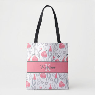Monogrammed Floral Tote Bag
