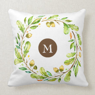 Monogrammed Floral Wreath Throw Pillow