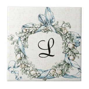 Monogrammed Floral Wreath Tile