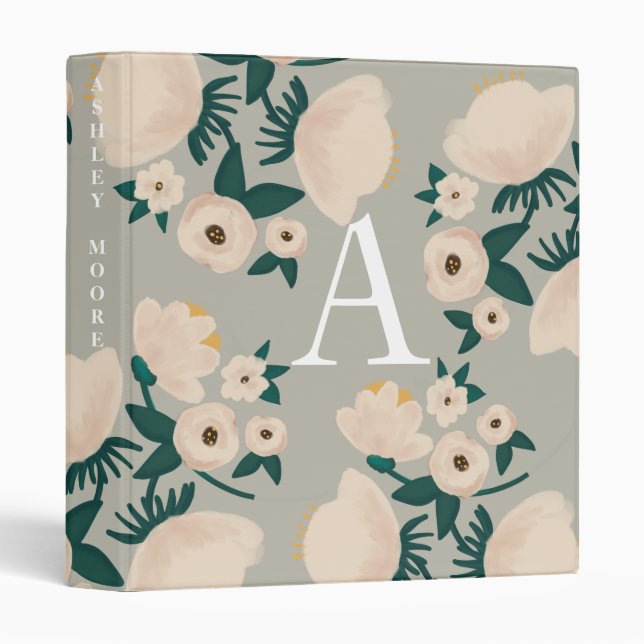 Monogrammed Flower Binder - Green Mint White Cream (Front/Spine)