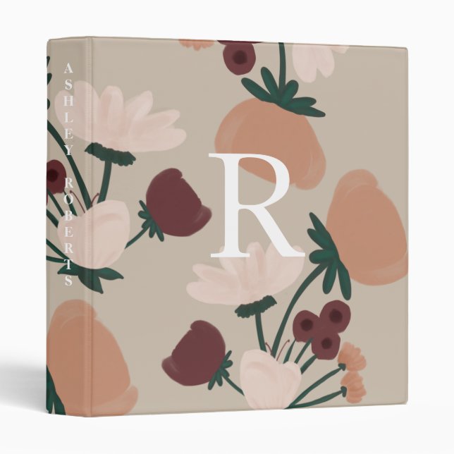 Monogrammed Flower Binder - Peach Mint White Cream (Front/Spine)