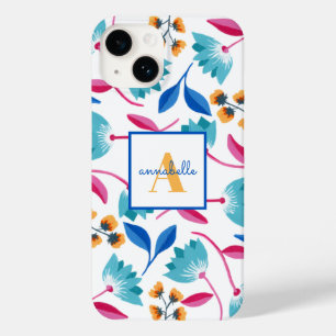 Monogrammed Folk Art Floral Pattern Case-Mate iPhone 14 Case