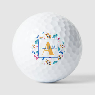 Monogrammed Folk Art Floral Pattern Golf Balls