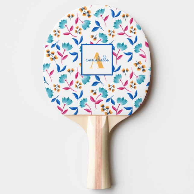 Monogrammed Folk Art Floral Pattern Ping Pong Paddle (Front)