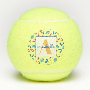 Monogrammed Folk Art Floral Pattern Tennis Balls