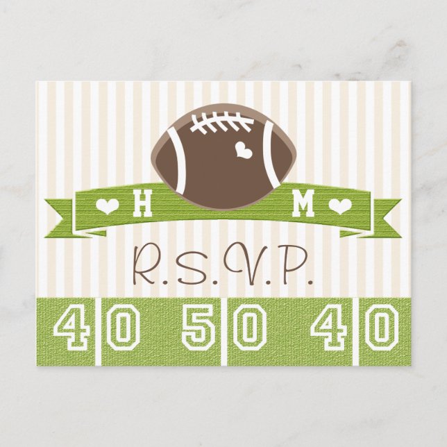 Monogrammed Football Wedding RSVP Postcard (Front)