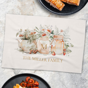 Monogrammed Forest Floral Botanical Family Name Kitchen Towel