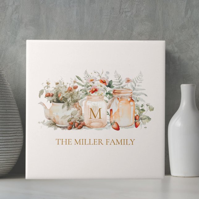 Monogrammed Forest Floral Botanical Family Name Tile (In situ)