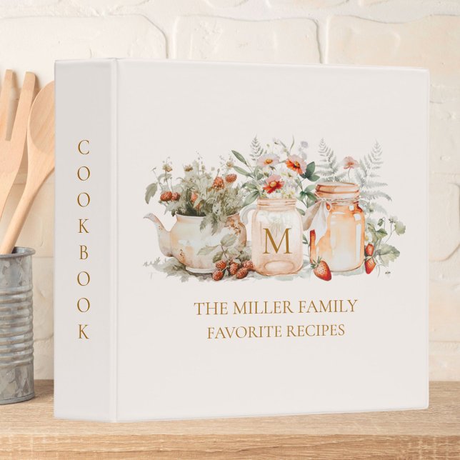 Monogrammed Forest Floral Botanical Family Recipe Binder (In situ)