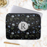 Monogrammed Forget Me Not Blue Floral Watercolor 