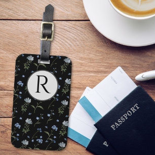 Monogrammed Forget Me Not Blue Floral Watercolor  Luggage Tag
