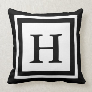 Monogrammed Front & Back - Black & White Throw Pillow