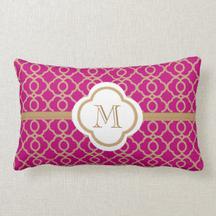 Monogrammed Fuchsia and Gold Moroccan Lumbar Pillow
