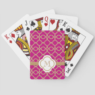 Monogrammed Fuchsia Gold Moroccan Playing Cards