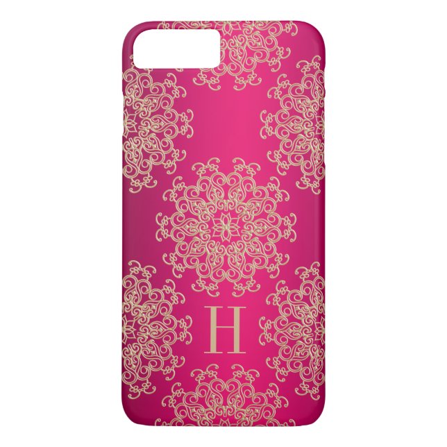 Monogrammed Fucshia and Gold Exotic Medallion Case-Mate iPhone Case (Back)