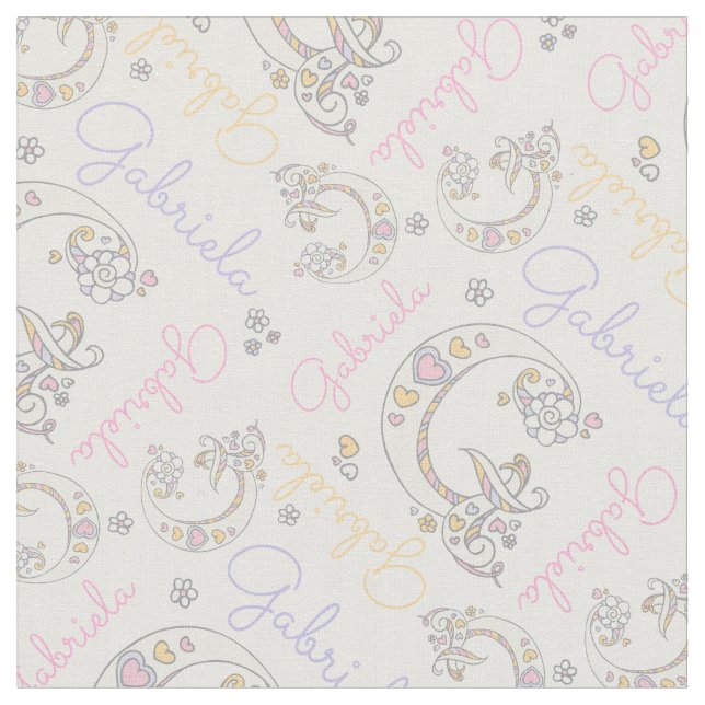 Monogrammed Gabriela name and letter G fabric (Close Up)