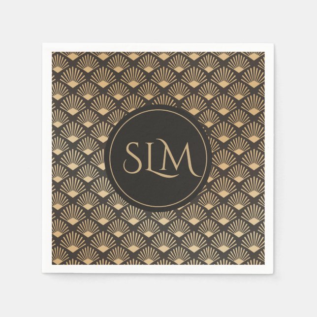 Monogrammed Gatsby Art Deco Fan Pattern Napkin (Front)