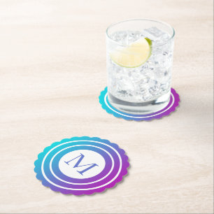 Monogrammed Geometric Multicolor Gradient Paper Coaster