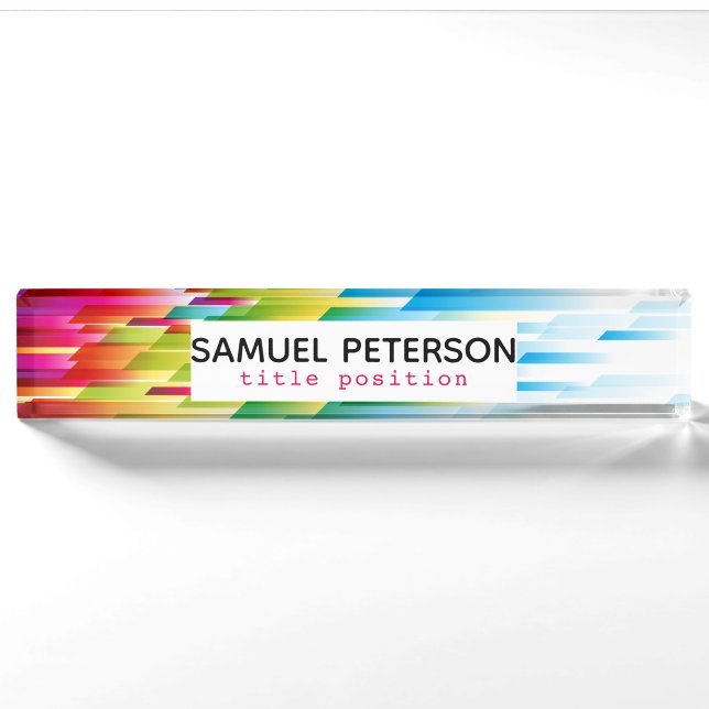 Monogrammed Geometric Shapes Colour Burst Nameplate (Front)