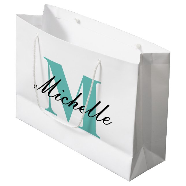 Monogrammed gift bag with fancy script typography (Front Angled)