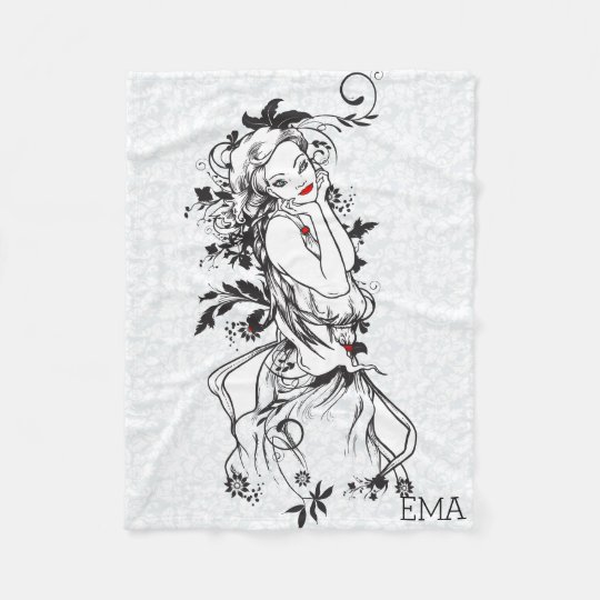 Monogrammed Girl With Red Lips Fleece Blanket