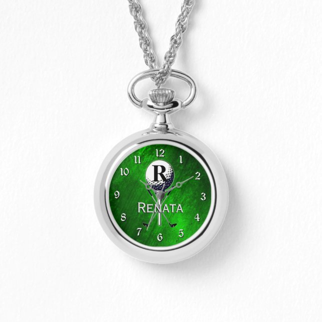 Monogrammed Girly Golf Green Watch (Front)