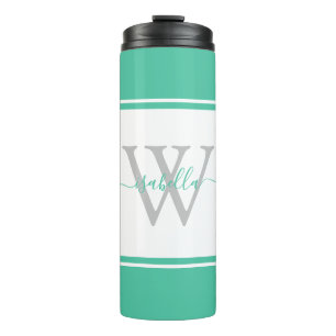 Monogrammed Girly Modern Trendy Script Mint Thermal Tumbler