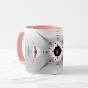 Monogrammed Girly Pink and Silver Fractal Mug