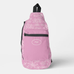 Monogrammed Girly Pink Blush Floral Pattern  Sling Bag