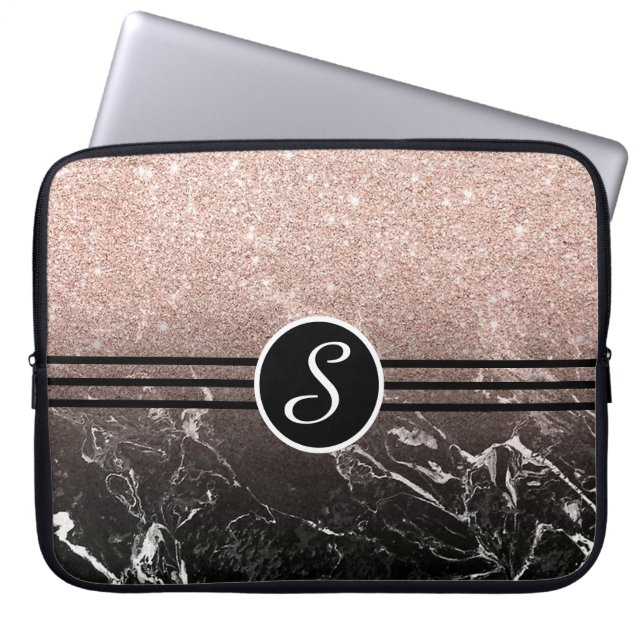 Monogrammed Glitter and Marble Laptop Sleeve (Front)
