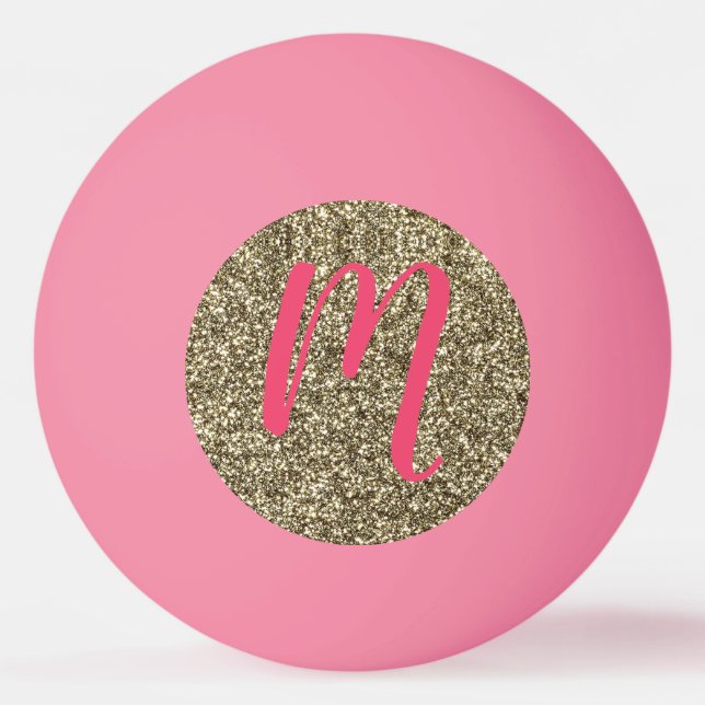 Monogrammed Glitter Elegant Pink and Gold Ping Pong Ball (Front)