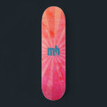 Monogrammed Glowing Sunset Rays Skateboard<br><div class="desc">A modern grunge ray pattern in orange and pink with a fun editable monogram in grey. Personalize by editing the text in the text box or delete text for no monogram.</div>