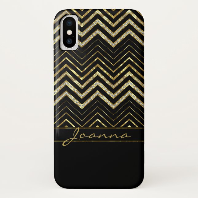 Monogrammed Gold And Diamonds Chevron Case-Mate iPhone Case (Back)