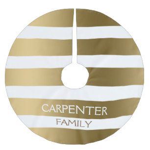 Monogrammed Gold And White Horizontal Stripes Brushed Polyester Tree Skirt