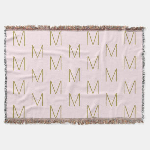 Monogrammed gold blush pink custom initial pattern throw blanket