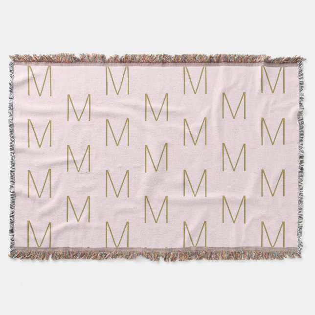Monogrammed gold blush pink custom initial pattern throw blanket (Front)