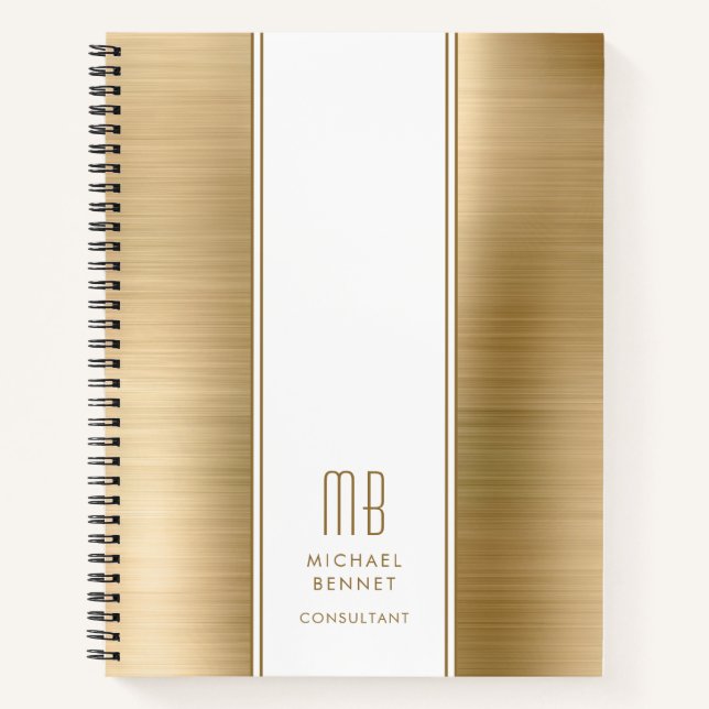 Monogrammed Gold Brushed Metallic Business Notebook (Front)