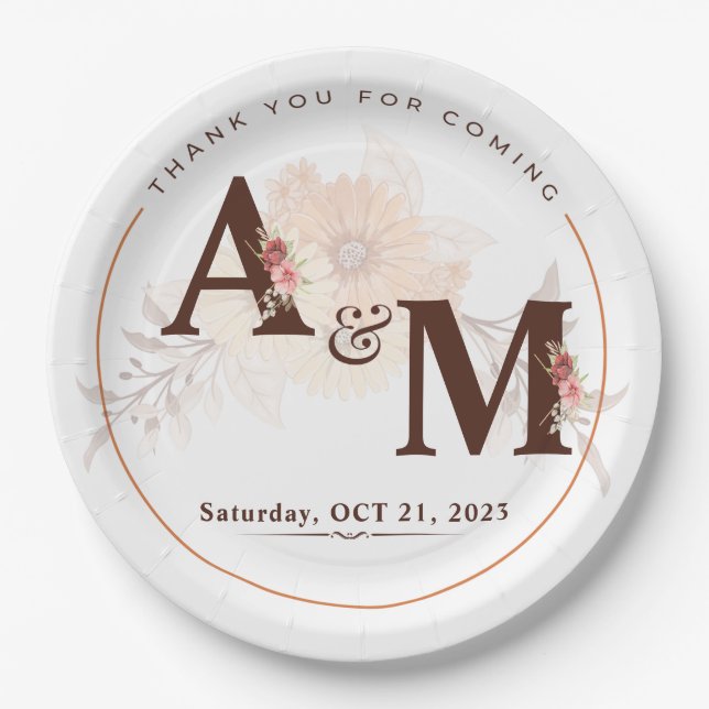 Monogrammed Gold Elegant Wedding Paper Plate (Front)