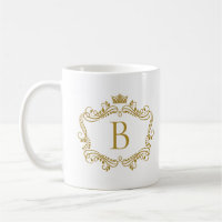 Monogrammed gold frame with crown coffee mug