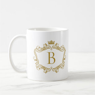 Monogrammed gold frame with crown coffee mug