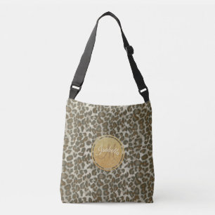 Monogrammed Gold Glitter And Leopard-skin Crossbody Bag