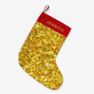 Monogrammed Gold Glitter Pattern Small Christmas Stocking