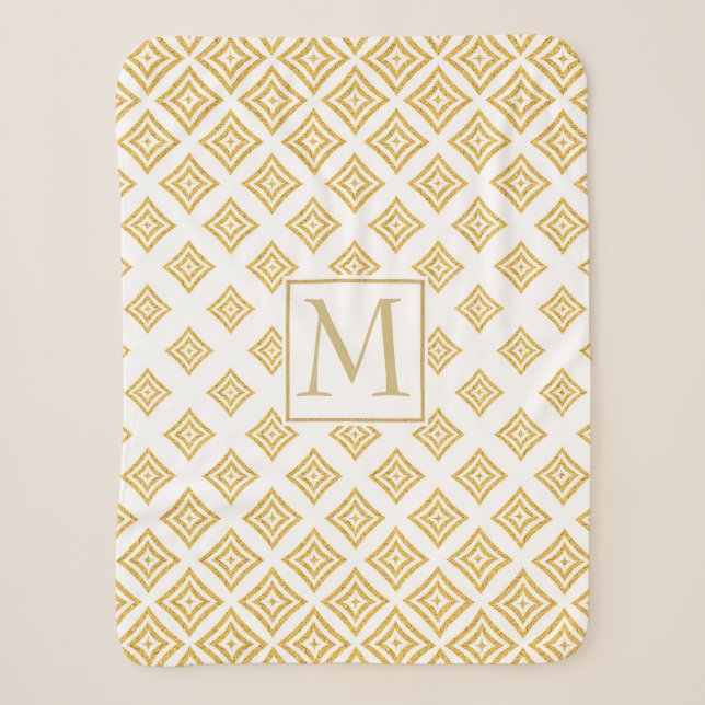 Monogrammed Gold Glitter Rhomboid Sherpa Blanket (Front)