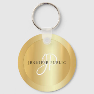 Monogrammed Gold Look Elegant Name Template Keychain